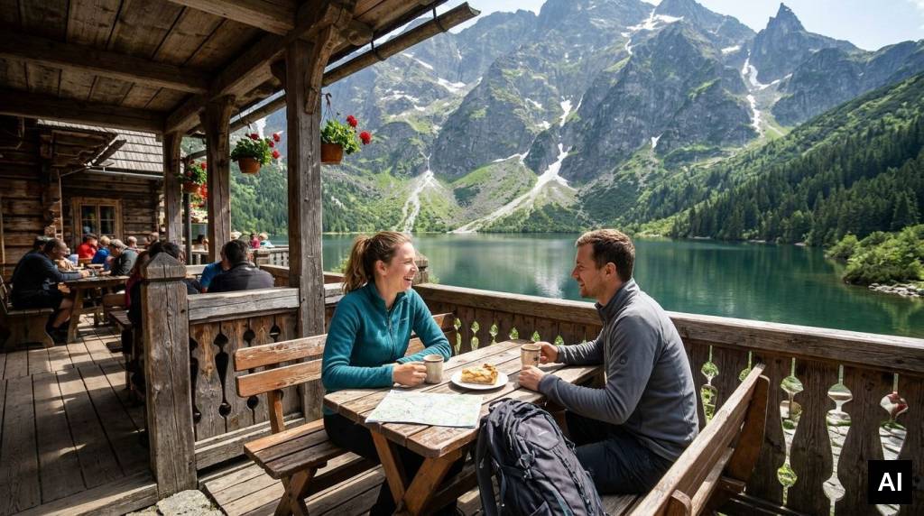 Couple having coffee on terrace