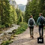 Couple hiking along path