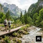 Couple hiking on mountain trail