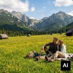 Couple resting in grassy meadow