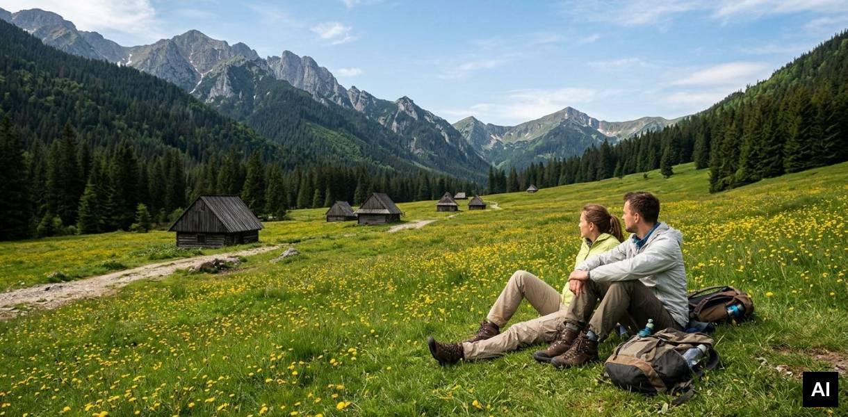 Couple resting on grassy meadow