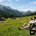 Couple resting on grassy meadow