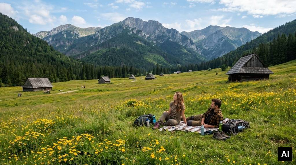 Couple resting on grassy meadow
