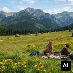 Couple resting on grassy meadow