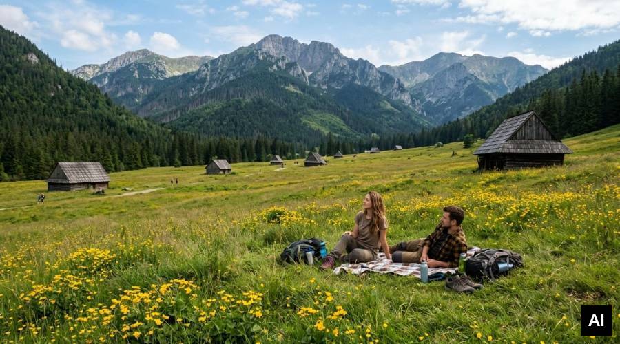 Couple resting on grassy meadow