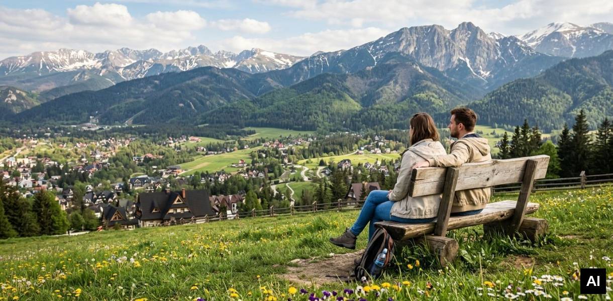 Couple sitting on wooden bench
