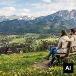 Couple sitting on wooden bench