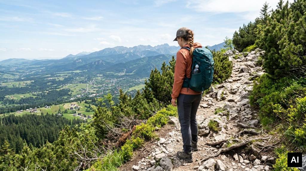 Female hiker walking on trail