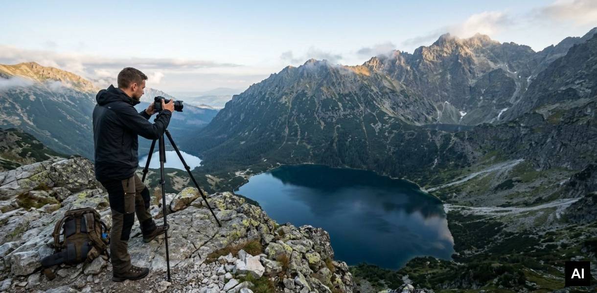 Fotograf nad polodowcowym jeziorem