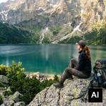 Hiker resting at alpine lake