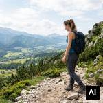 Hiker walking towards peak