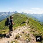 Man trekking mountain ridge