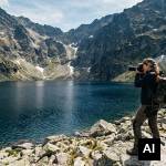 Photographer standing on shoreline