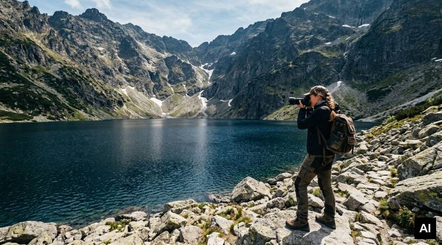 Photographer standing on shoreline