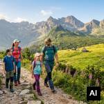 Rodzina na górskim szlaku