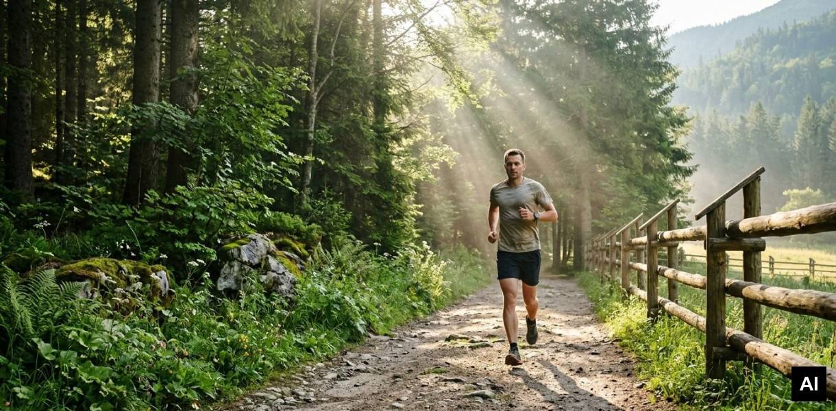 Runner jogging on forest trail