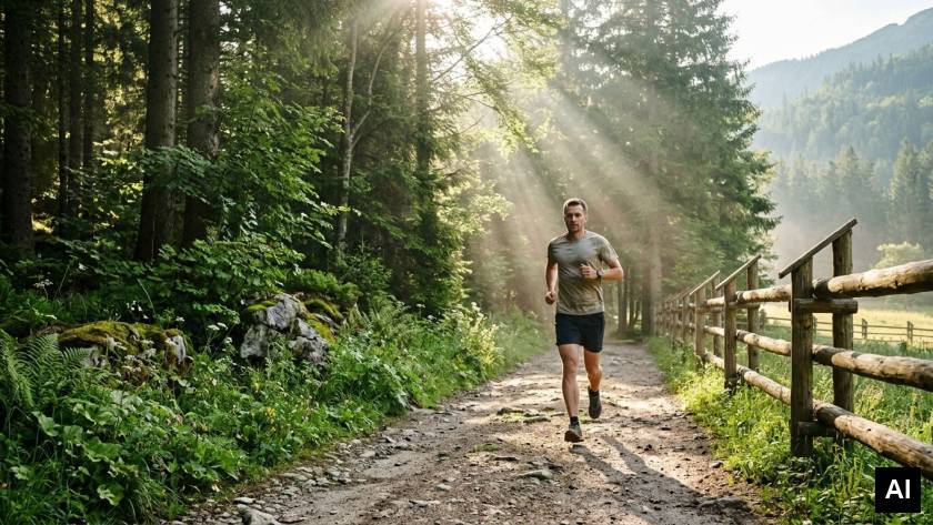 Runner jogging on forest trail