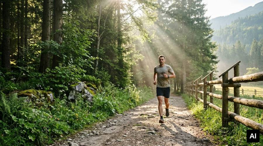 Runner jogging on forest trail