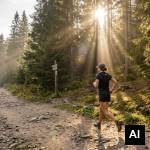 Trail runner jogging through forest