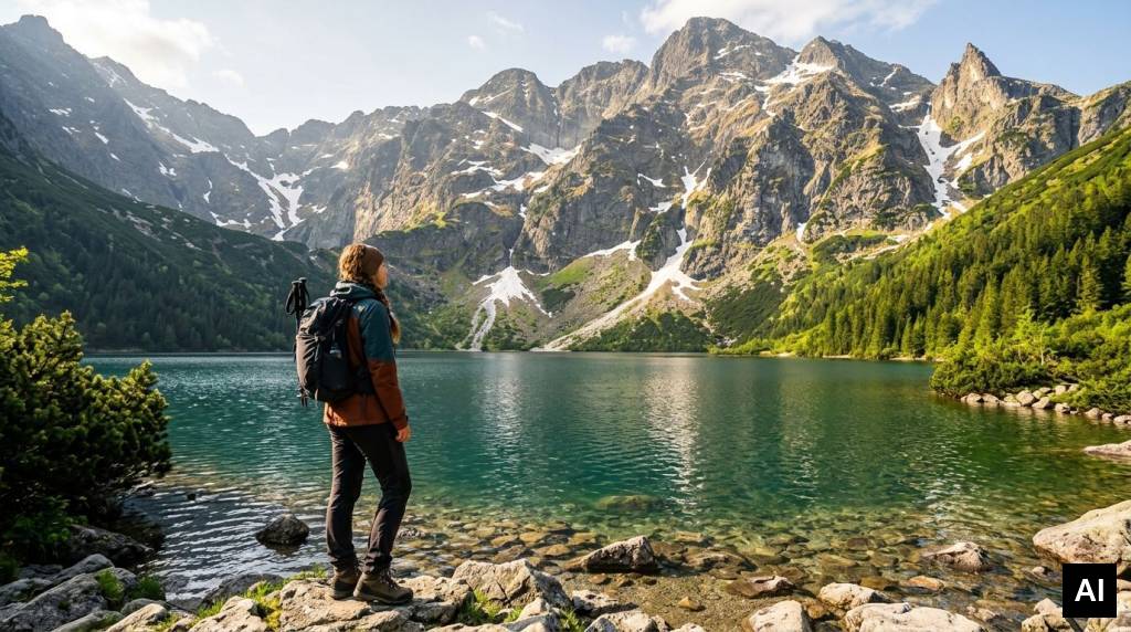 Turysta nad tatrzańskim jeziorem